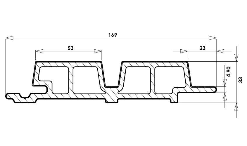 Profieltekening van WEO 60 houtcomposiet gevelbekleding